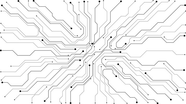 White electronic motherboard pattern with digital lines and connections. Abstract tech background featuring semiconductor design, futuristic elements, and modern circuitry layout. Digital illustration