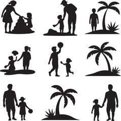 Tropical Beach Family Vacation Silhouettes