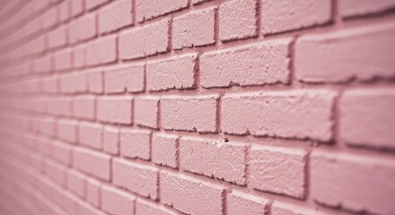 Obraz premium A close-up view of a pink brick wall with bricks arranged in a staggered pattern, showcasing their textured surface and subtle shadows
