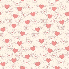 seamless pastel pattern with hearts, wings and love letters for valentines day, small scale © Theresas Cozy Corner