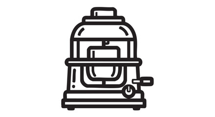 Fototapeta premium A simple line illustration of a coffee maker on a kitchen counter, viewed from the front in a domestic environment.