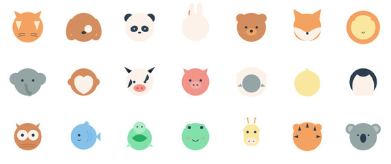 Obraz premium Adorable Cartoon Animal Icons Cute Flat Vector Collection