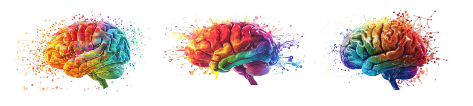 Colorful Abstract Brain Splatter Art Representing Ideas isolated on transparent background