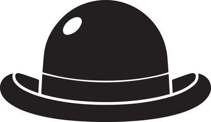 Black silhouette of classic derby bowler hat with small round top isolated background