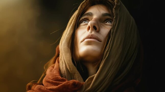 Biblical woman, Mary Magdalene Looking to God. A powerful and emotional depiction of the biblical character