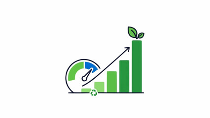 Green bar chart with growing plant.