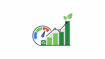 Green bar graph with growth.