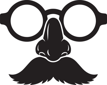 Funny glasses nose and mustache mask disguise pranks and humor vector silhouette icon