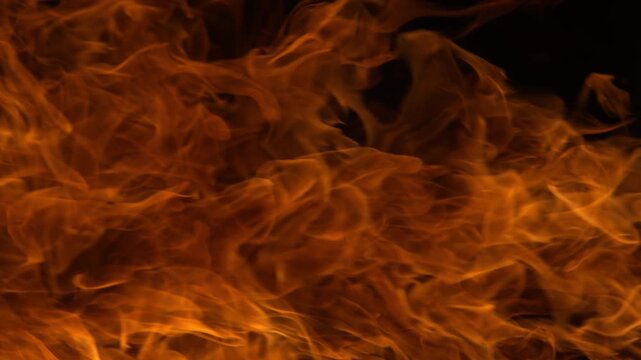 Fire and flames on black background in super slow motion.