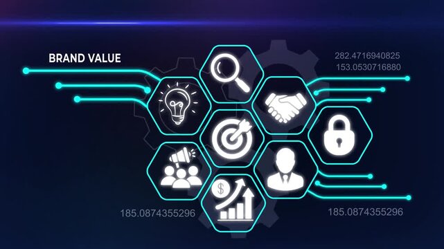 Brand value and corporate identity concept with strategic marketing equity and professional business reputation management.