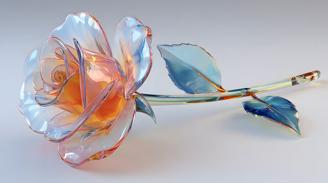 Glass rose with stem and leaves