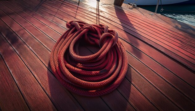 bold line nautical rope knot on ship deck with rich burgundy hues and muted contrast design