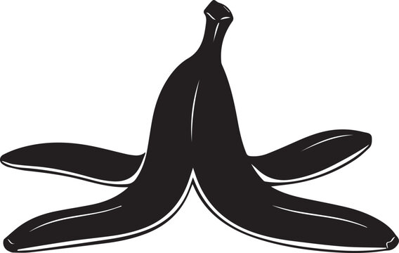 Banana peel vector silhouette illustration isolated on transparent background line art