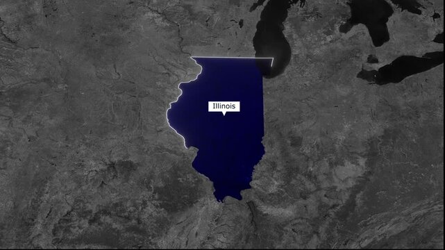 Illinois Map: A detailed view of the state of Illinois, captured from above. The image highlights the state's unique shape and geographical position.