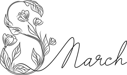 8 March holiday card decoration. Greetings handwritten lettering.