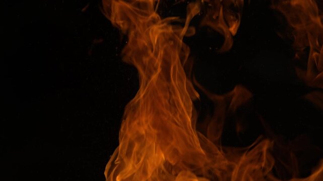 Fire and flames on black background in super slow motion.