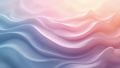 Obraz premium Soft pastel fabric waves with texture in blue pink orange hues. Gentle folds create abstract landscape forms. Smooth textile background suitable for design.