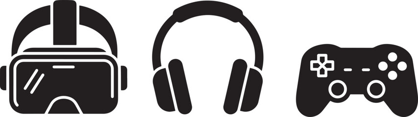 Obraz premium Gaming Icons, VR Headset, Headphones, Game Controller, Entertainment Device Graphics