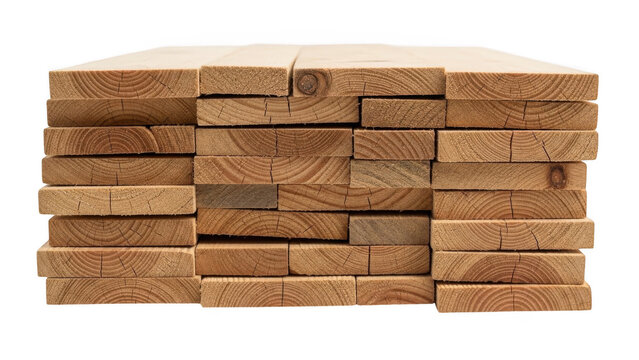 A stack of brown bricks isolated on transparent background