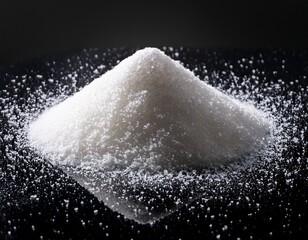 a pile of white sugar on a black surface