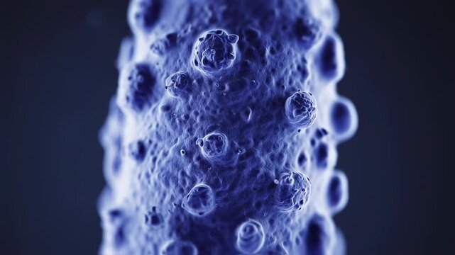 Microscopic view of a cancer cell or tumor structure with abnormal cell growth and division