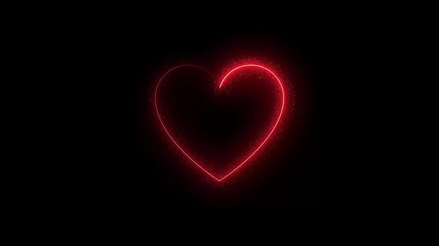 Glowing Red Heart Outline with Sparkling Particles on Black Background for Valentine's Day or Love Themed Projects