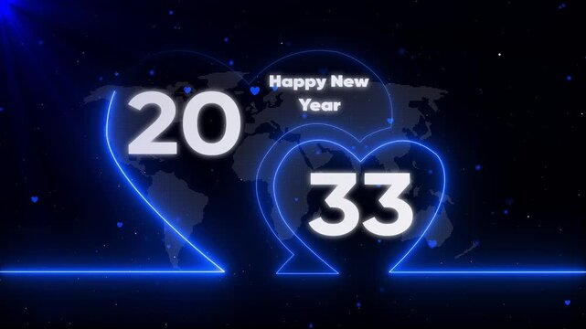Happy New Year 2033 Futuristic Neon Heart Animation Background heart map digital animation