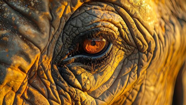 Close-up of an elephants eye, showcasing intricate details and textures.