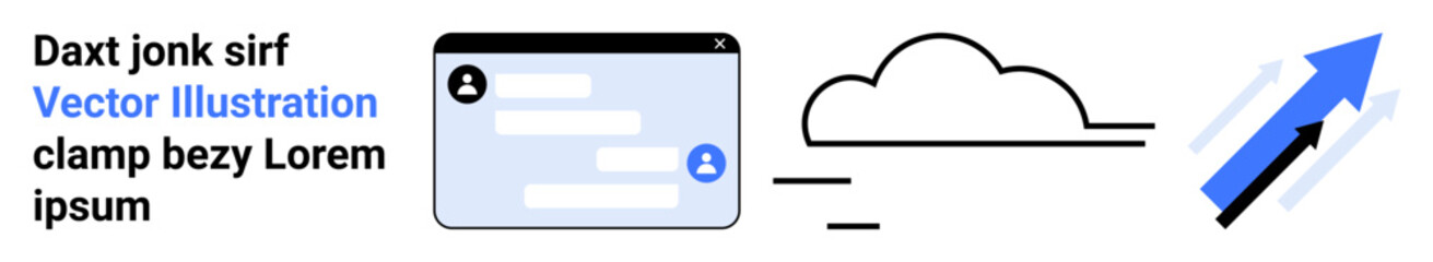 Fototapeta premium Cloud computing, technology growth, data transfer, user profiles, process optimization, analytics. Cloud icon with arrows and user profile window. Cloud computing and technology growth concept