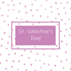 St Valentine Day card. Hearts little backdrop hand drawn. Pink cute doodle symbols on white with banner