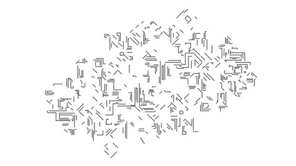 Obraz premium A minimalist vector graphic illustration of a cloud made up of various tiny office and technology icons on a white background