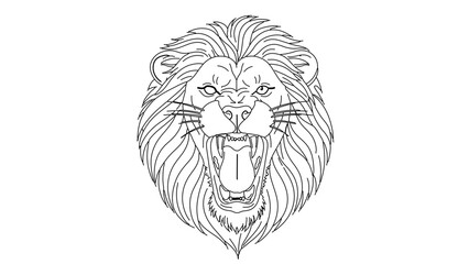 Obraz premium A fierce lion's head in a bold, black and white line art illustration style