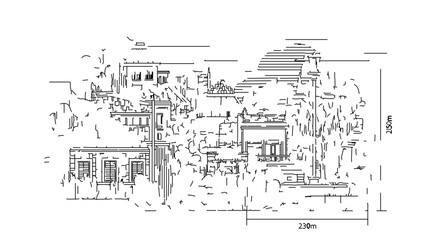 Obraz premium A detailed line art illustration of a cityscape with buildings and trees in a minimalist style