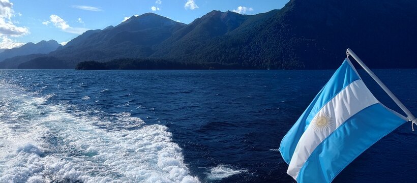 Argentine Flag in Nahuel Huapi Lake Patagonia Argentina