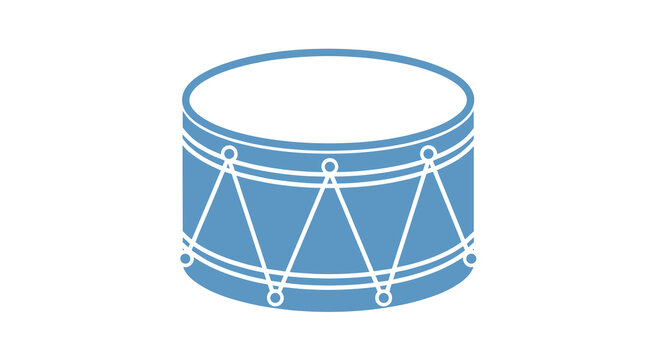 A blue drum with white details on a plain white background in a vector graphic