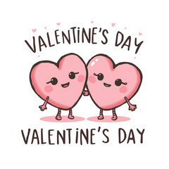 Valentine&rsquo;s Day greeting card illustration with two animated pink hearts 