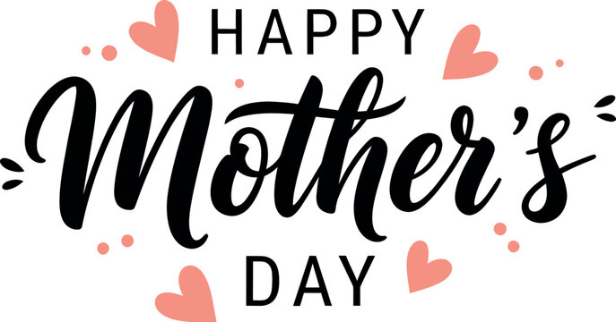 Happy mothers day decorative lettering with hearts and floral elements