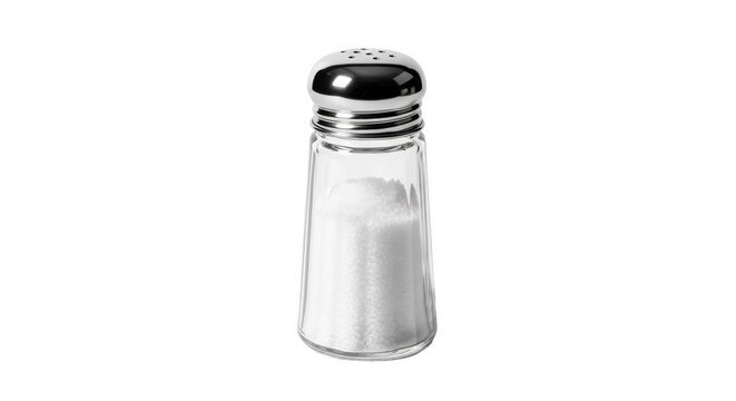 Salt shaker with salt isolated PNG, condiment for cooking and seasoning food on transparent background