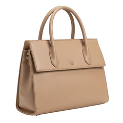 Elegant beige leather handbag with structured design isolated on transparent background isolated on transparent background