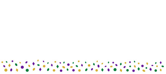 Mardi Gras Confetti Bottom Border in Purple Green Gold Colors on White Background