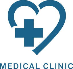 Obraz premium Medical Clinic Logo Featuring Heart and Cross Symbols