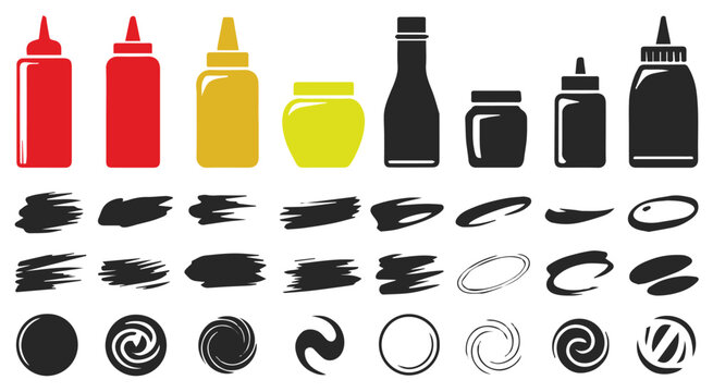 bottle packaging labels logo icons bowl and brushstroke elements