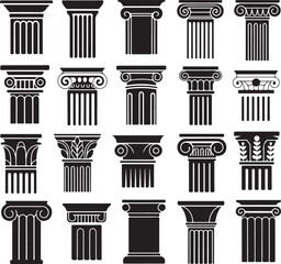 column set of twenty classical capitals and shaft illustrations vector © AIcon Star