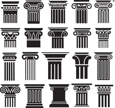 column comparative doric ionic corinthian capital designs vector