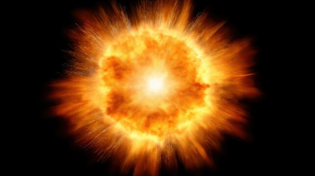 Fiery explosion with bright orange flames and intense energy burst