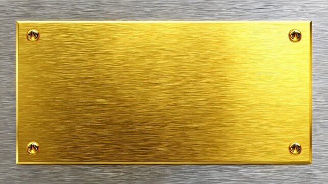 Rectangular blank gold nameplate on textured metal background