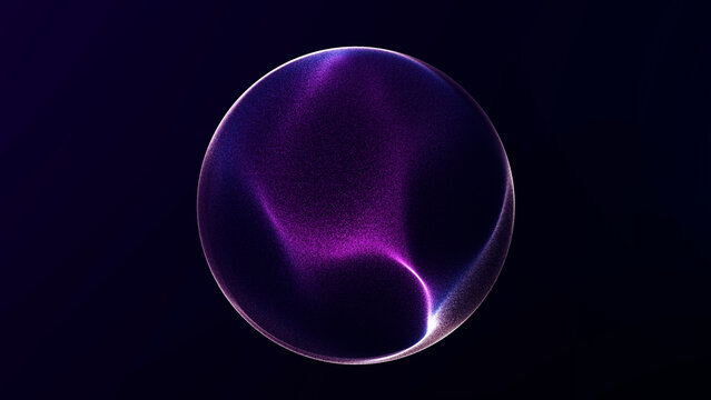 Minimal abstract digital orb with purple gradient dispersion on dark background. Clean futuristic sphere with luminous haze, elegant depth, modern tech ambience, calm motion mood. Ultra HD render.