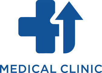 Fototapeta premium Medical clinic logo with plus sign and upward arrow symbol