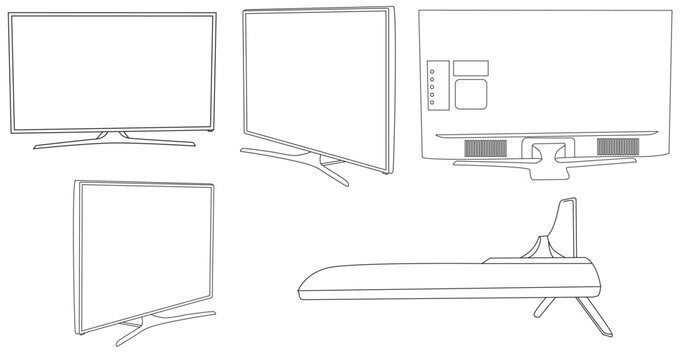 Tv front side back view 3d Vector outline design elements for graphic and interior design