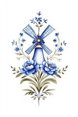 Obraz premium Delft tile with classic windmill illustration.